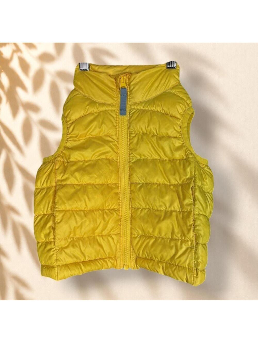 Primery Quilted Vest Girls 2 Yellow Full Zip Sleeveless Collared Pockets Casual
